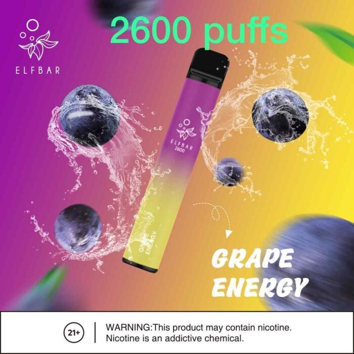 ELFBAR 2600 Puffs vape price Dubai GRAPE ENERGY