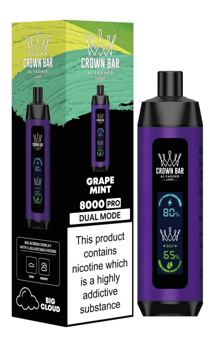 AL FAKHER crown bar pro 8000 puffs price in dubai GRAPE MINT