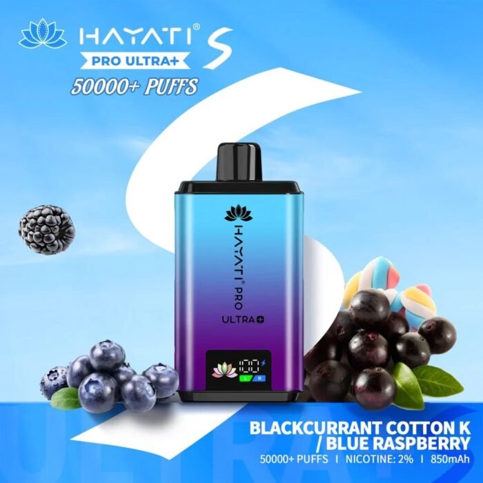 Hayati Pro Ultra 50000 Puffs Vape-Blackcurrant_Cotton_K_Blue_Raspberry