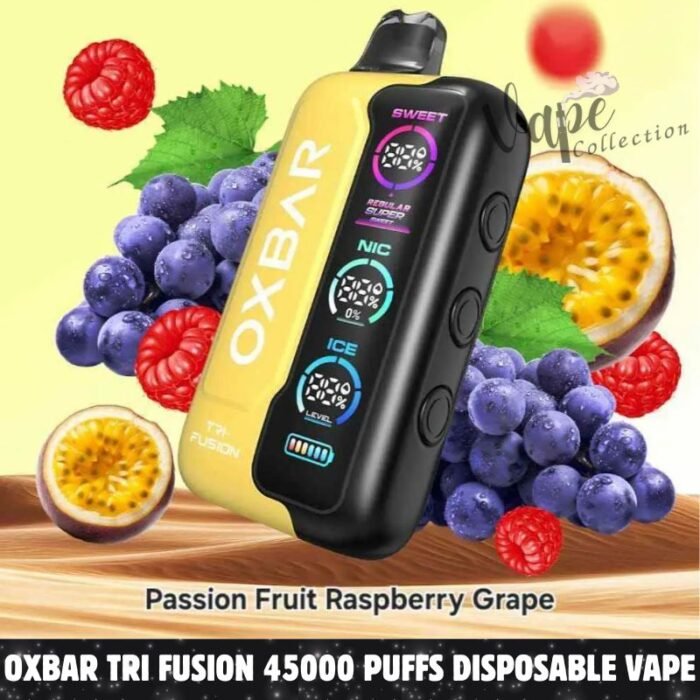 OXBAR TRI Fusion 45000 Puffs Disposable Vape 50mg Nicotine in Dubai, Passion Fruit Raspberry Grape