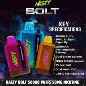 Nasty Bolt 50000 Puffs 50MG Nicotine Disposable Vape – Buy Now