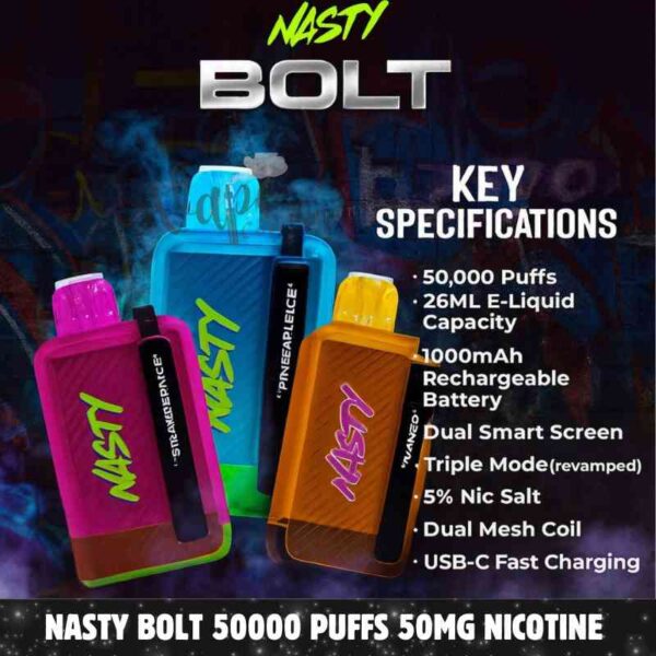 Nasty Bolt 50000 Puffs 50MG Nicotine Disposable Vape – Buy Now