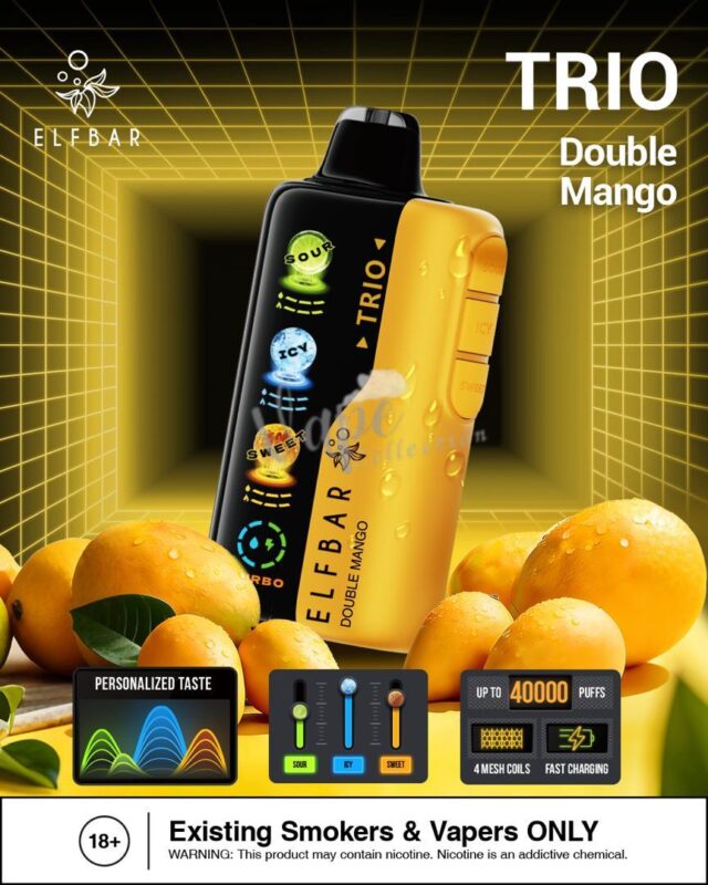 Elfbar trio up to 40000 puffs 50mg nicotine 4 mesh coil disposable vape in Dubi Double Mango
