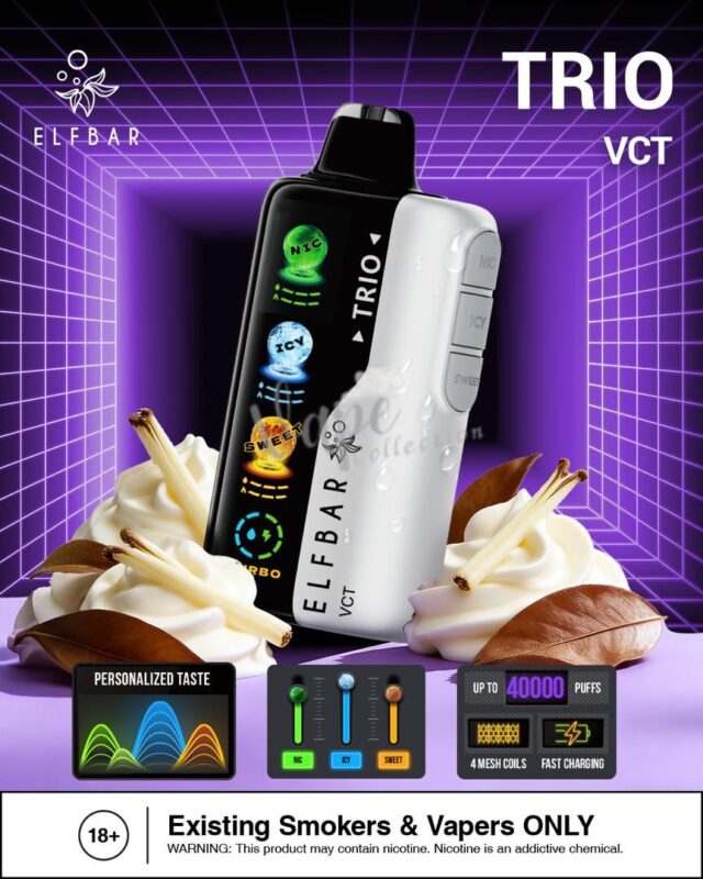 Elfbar trio up to 40000 puffs 50mg nicotine 4 mesh coil disposable vape in Dubi VCT
