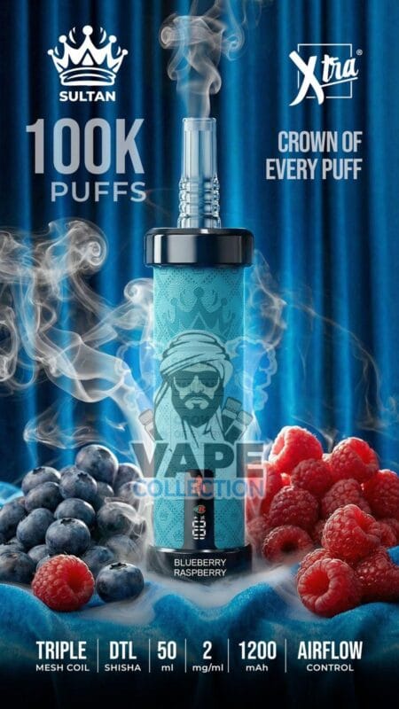 Sultan-xtra-shisha-Dtl-100k-puffs-2mg-nicotine-triple-mesh-vape-in-Dubai-blueberry-raspberry